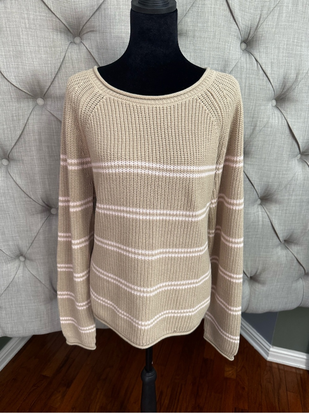 Target Beige and White Striped Crewneck Sweater